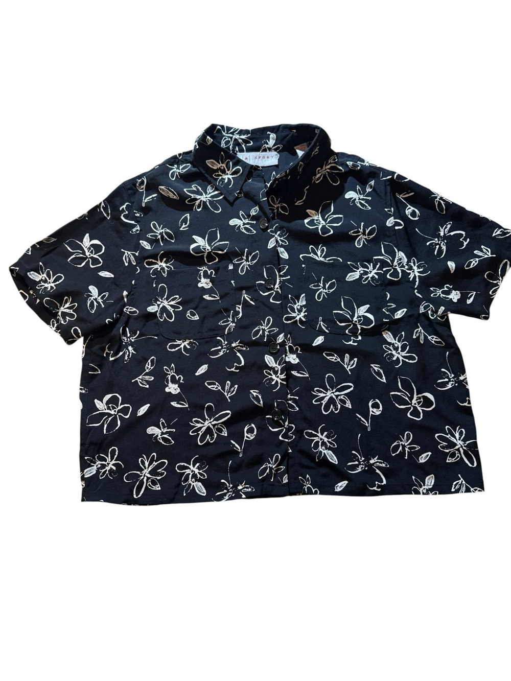 L.T. Sport Floral Button Front Blouse PM Petite Medium - Picture 2 of 5